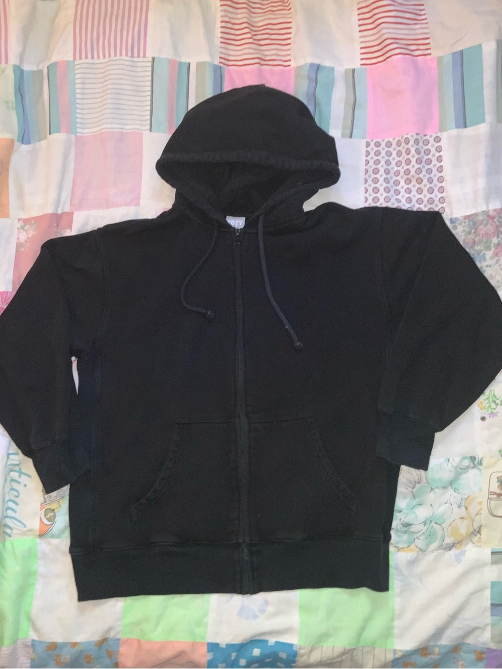 artitzia tna cozy boyfriend fleece zip sweater heavyweight cotton medium black